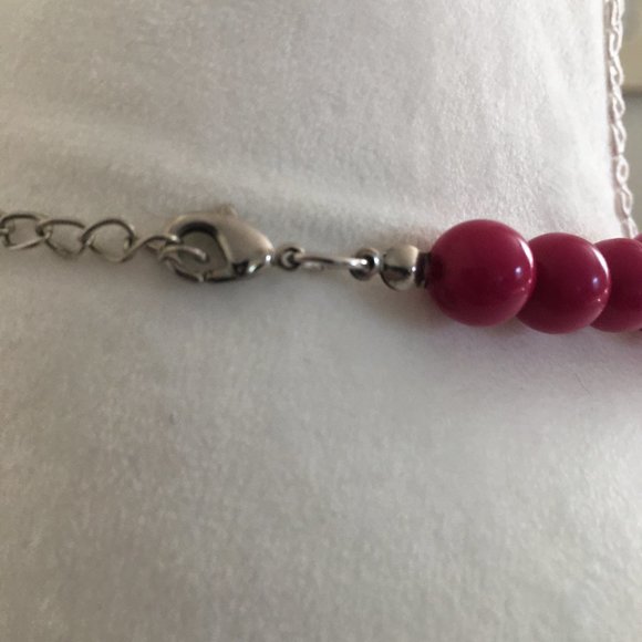 Retro Big Hot Pink Graduated Bead Necklace 16 -19" - Picture 3 of 6